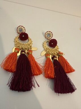 Rebecca Minkoff Gold-Tone Red & Orange Tassel Drop Earrings